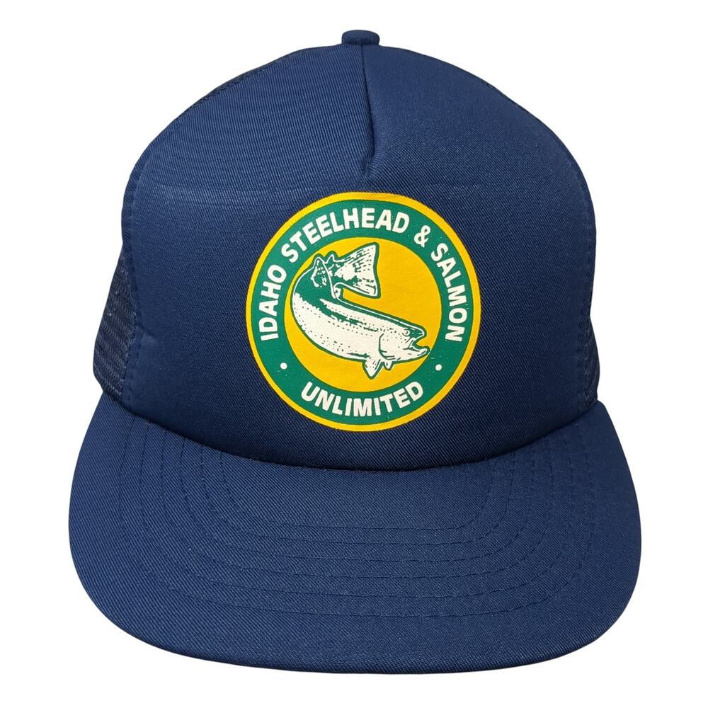 Idaho Steelhead & Salmon Unlimited Snapback Trucker Hat Blue L Mesh Back Topac